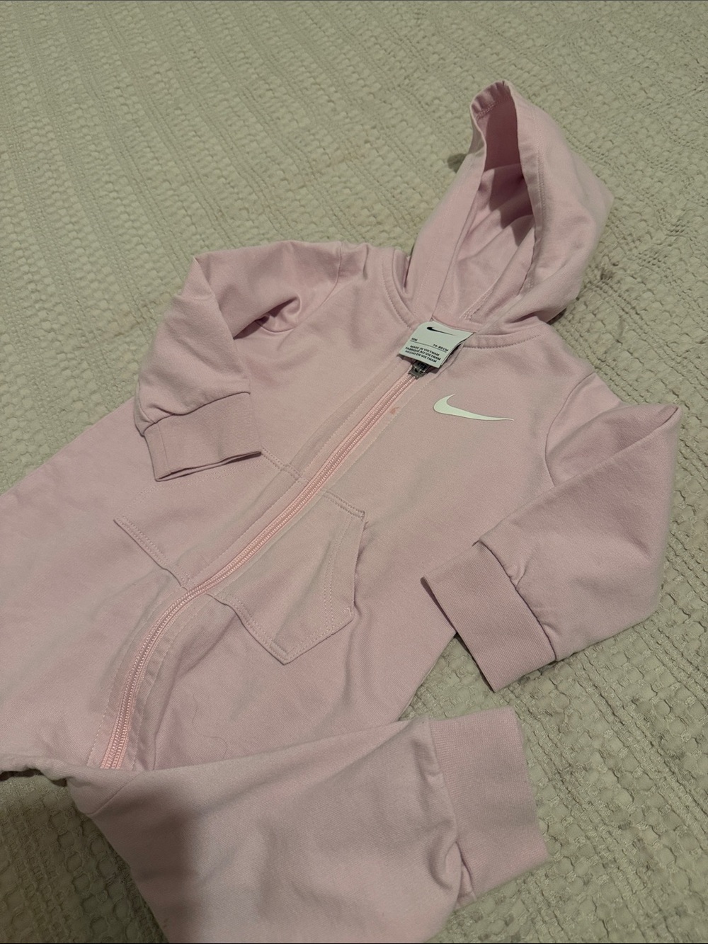 Nike Light Pink Hooded Zip-Front Baby Jumpsuit